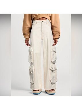 AMIRI Cream Denim Trousers with Branded Button